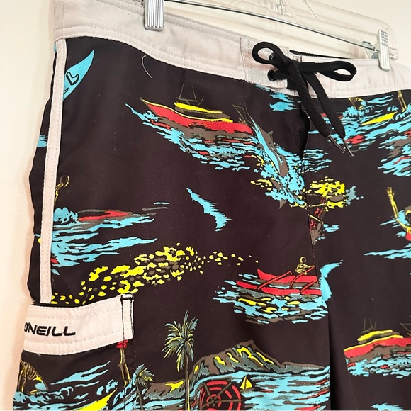 O'Neill‎ Surfer Skeleton Board Shorts Swim Trunks Men's 36 Black Grunge Beach - Picture 2 of 10